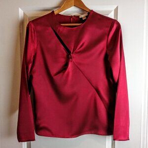 Nordstrom Red Pure Silk Knot Hole Accent Long Sleeve Blouse
